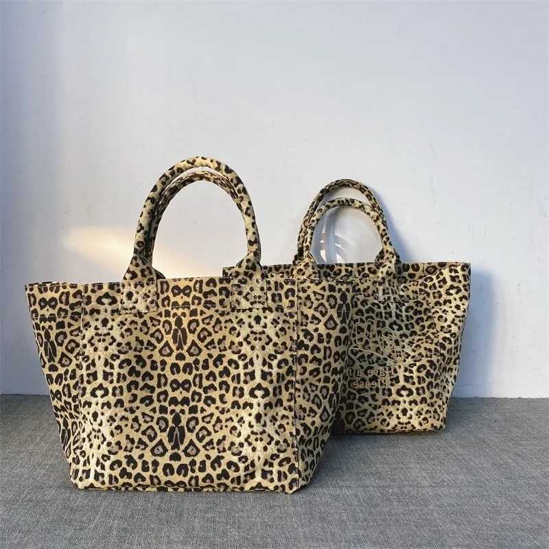 Korean Fashion Leopard Pattern Shoulder Bag Trendy Letter Embroidery Tote Bags Women Canvas Large Capacity Handbag Shopping Bags K251128
