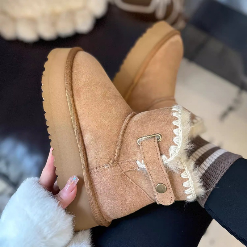Free Freight Snow Boots For Women Winter New Real Sheep Fur Integrated Thick Sole Low Top Braided Non-Slip And Fleece Thick Boots 2025