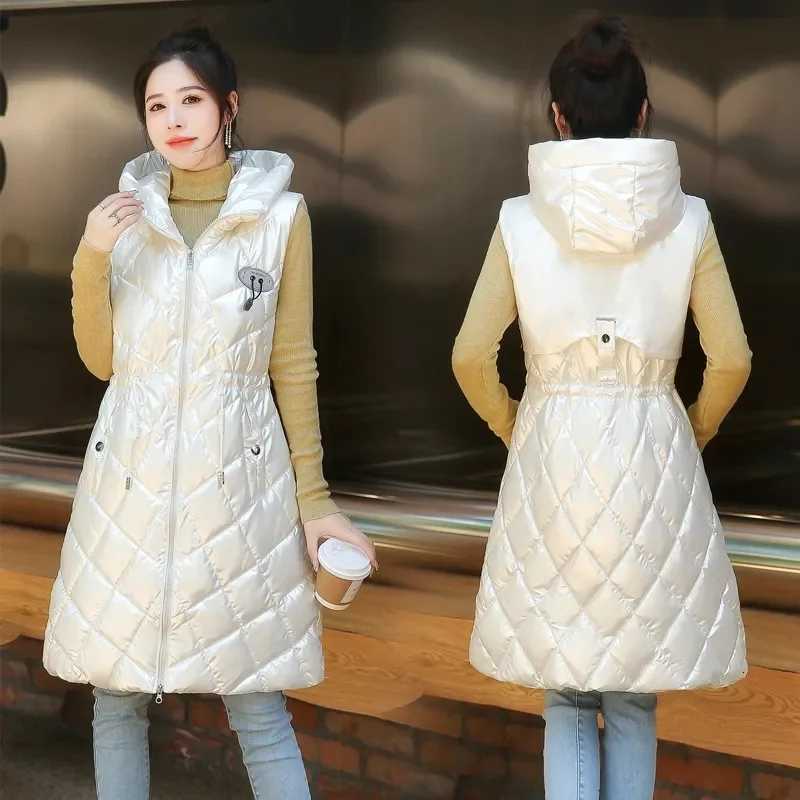 Autumn Winter Women Sleeveless Waistcoat Warm Puffer Jacket Ultra Light Mid Long Down Cotton Vest New Female Outwear Casual TopsT251128