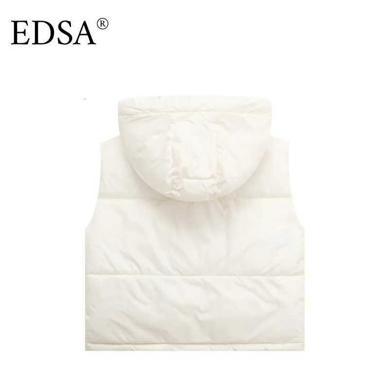 EDSA Women Hooded Waistcoat Padded Vest Jacket with Drawstrings Side Zip Warm Autumn Winter OuterwearT251128