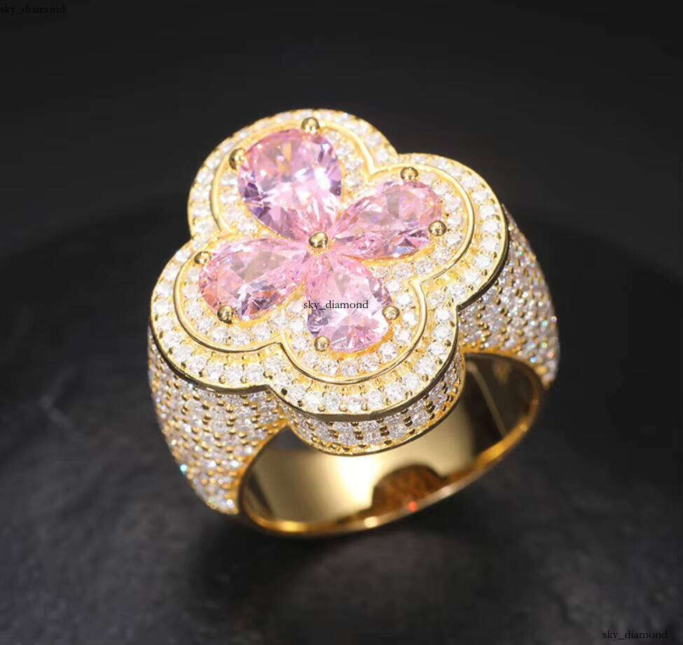 VVS Moissanite New European and American S925 Silver Carbonite Cluster Ring Heart Shape Certified Gold Plated Fashion Hip-Hop Style In Stock