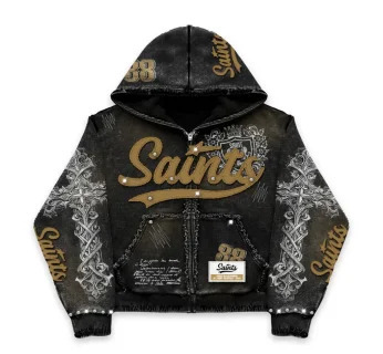 American retro cross niche letter print loose denim old shorts mens street fashion gothic casual sweatshirt suit 251128