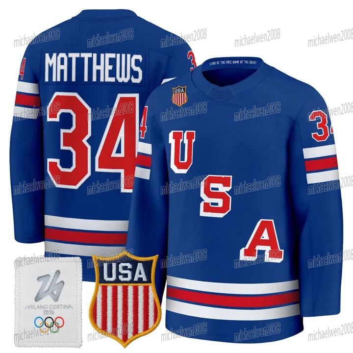 Personalized Custom Team Name USA 2026 Olympicss Hockey Jerseys Matthew Tkachuk Matthew Jake Guentzel Brady Tkachuk Jack Hughes Adam Fox Hellebuyck Qu