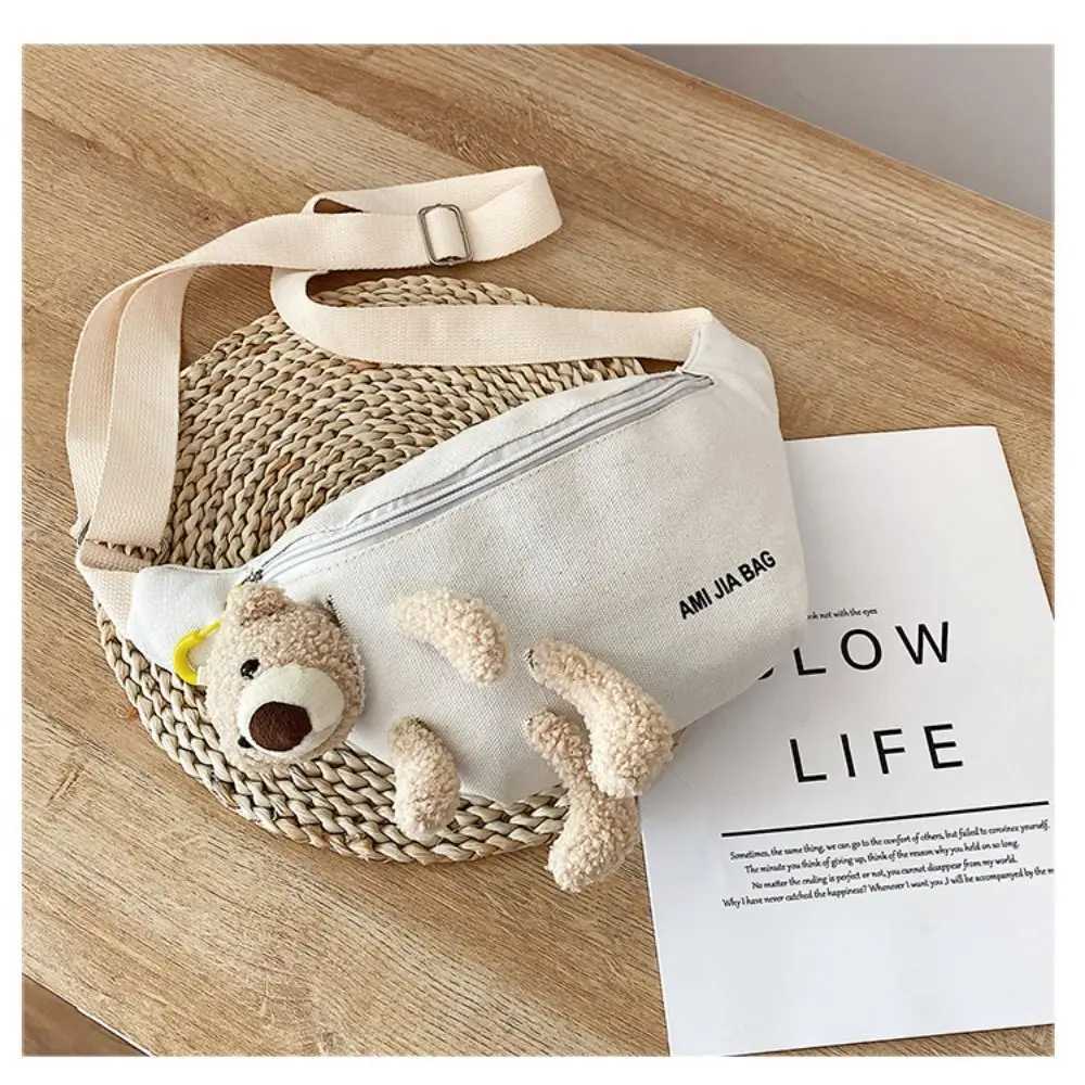 New Womens Cute Bear Waist Bag Canvas Belt Bags Designer Crossbody Chest Bag Female Solid Fanny Pack Banana Hip PurseT251128