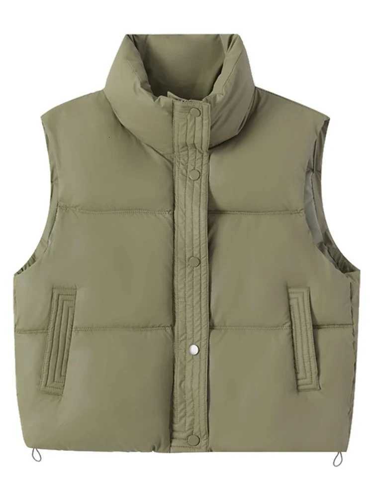 Womens Autumn Winter Warm Puffer Vest - Solid Stand Collar Sleeveless Casual Lightweight OuterwearT251128