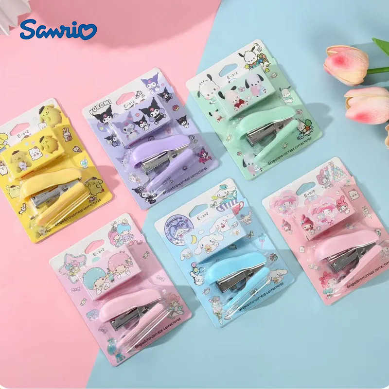 Sanrio 6/24pcs Cinnamoroll Mini Stapler Set Kulomi Pachacco Student Binding Tools Stapler Kids Stationery School Office Supplies H251128