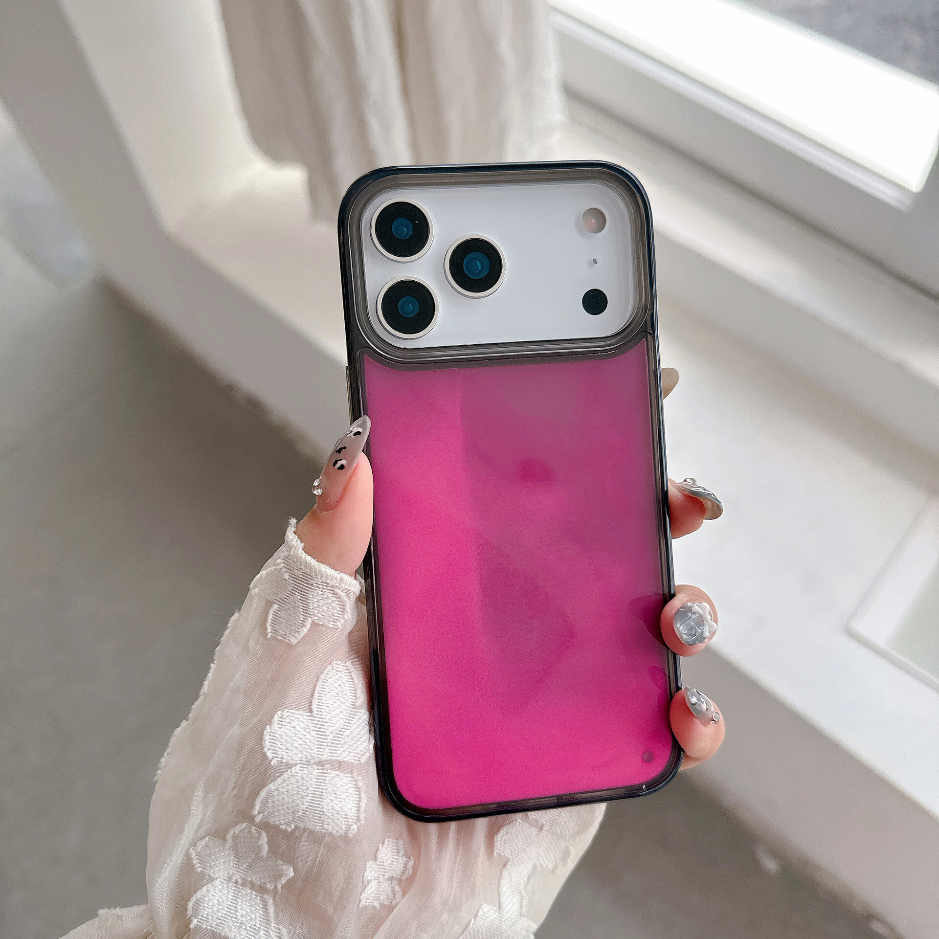 Transparent Luminous Liquid Sand Phone Case iPhone 17 Pro Max Compatible with Apple 16/15/14 Pro Soft Edge Hard