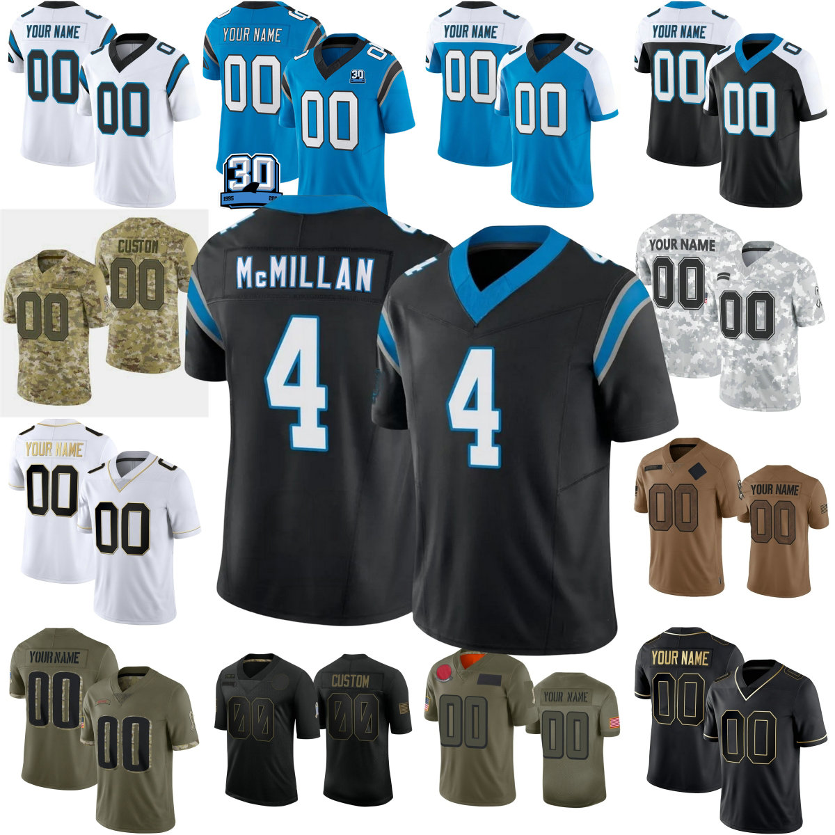 2025 Draft DIY Custom S-6XL Football Tetairoa McMillan Jersey Stitched Legette Young Chinn McCaffrey Newton Brooks Horn Rowe Hubbard Barno Clowney Jerseys