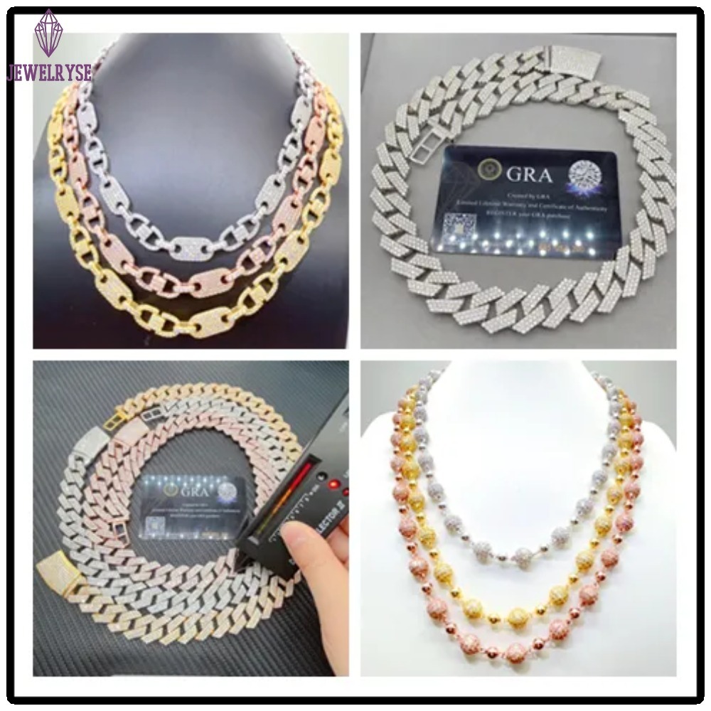 necklace moissanite chain Pendant Necklaces Iced Out Pass Diamond Tester 925 Sterling Silver Necklace Vvs Moissanite Cuban Link