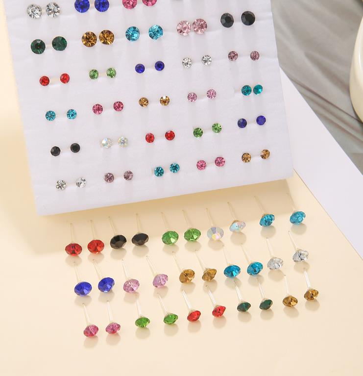 Ear studs and Nose Studs Ring 1.2mm Tiny Piercing Bone clear crystal nariz Piercing Body jewelry 50 pairs of large and small mixed color