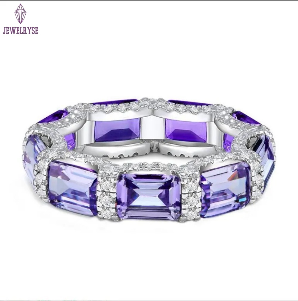 Wedding Rings Luxury Fine Jewelry Real 100% 925 Sterling Silver Emerlad Moissanite Diamond Gemstones Party Eternity Women Engagement Band Ring Gift