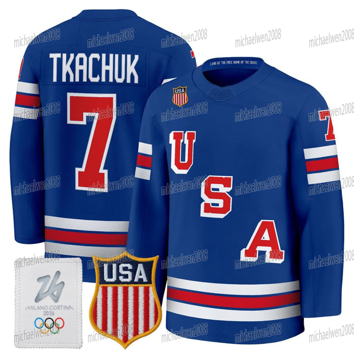 Personalized Custom Team Name USA 2026 Olympicss Hockey Jerseys Matthew Tkachuk Matthew Jake Guentzel Brady Tkachuk Jack Hughes Adam Fox Hellebuyck Qu