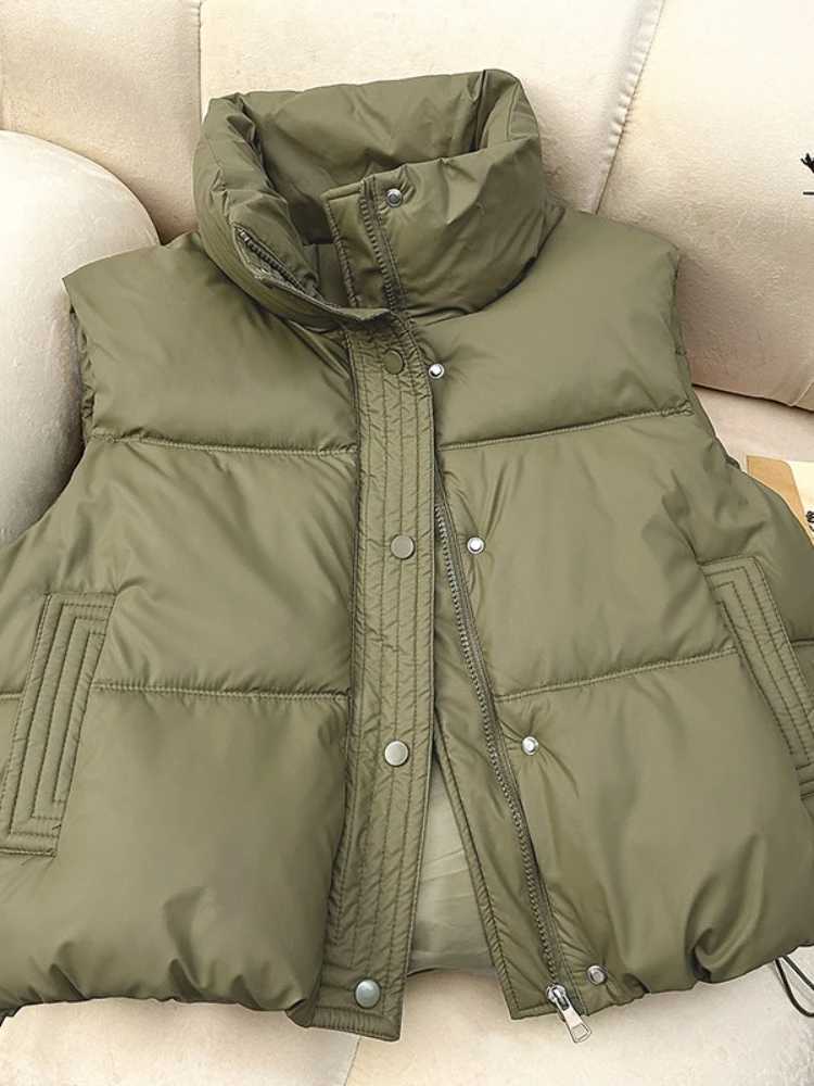 Autumn Winter Warm Waistcoat Ladies Solid Outerwear Casual Sleeveless Stand Collar Women Coats Lightweight Puffer Vest JacketsT251128