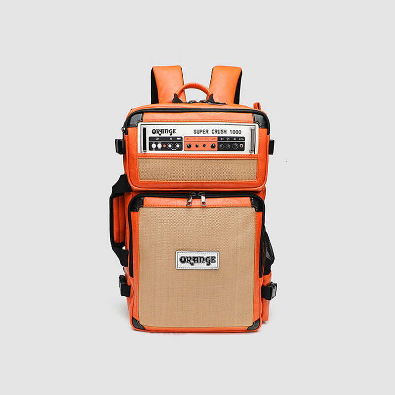 Orange Amplifier Backpack Designer Bag HighQuality PU Leather Travel Backpack Large Capacity Casual Daypack for Men and Women