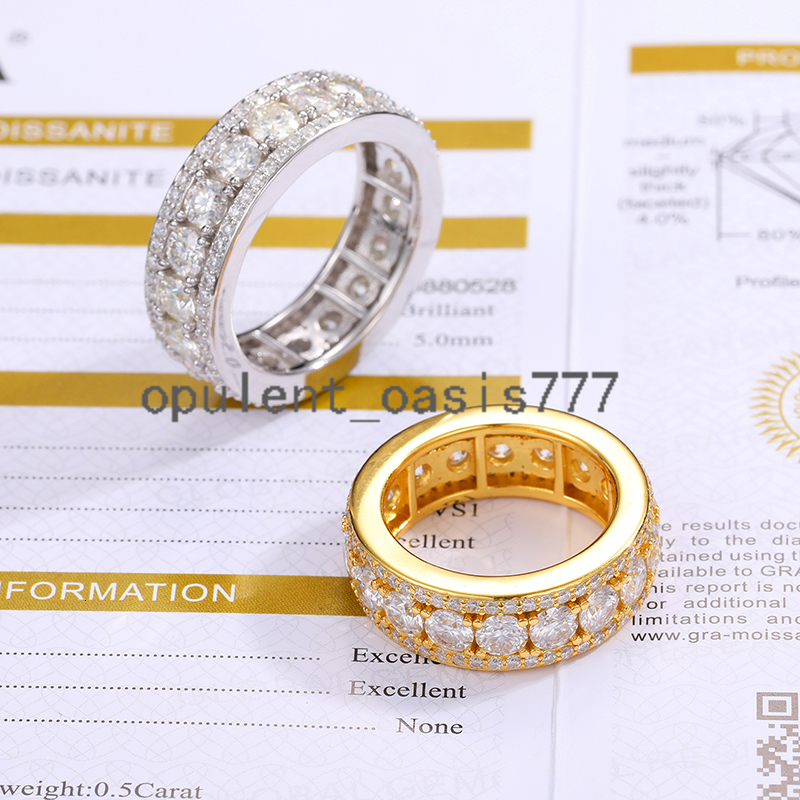 Fine Jewelry Wedding Engagement Ring 925 Sterling Silver VVS D Color Moissanite Diamond Men 18K Gold Eternity Band Rings