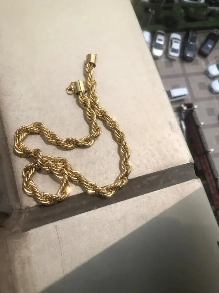 Adixyn Jewelry Gold Color Plated 12mm Wideth 60cm 70cm Length Big Rope Necklace For Men Women Guaantee Hiphop Chain 250427