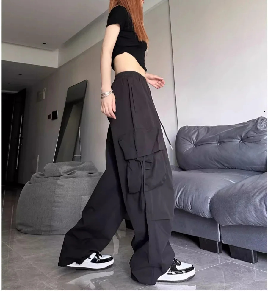 Ripped Y2K Women Cargo Pants Fashion Vintage Hip Hop Loose High Waist Pocket Baggy Pant Casual Streetwear Drawstring Sweatpant Z260312