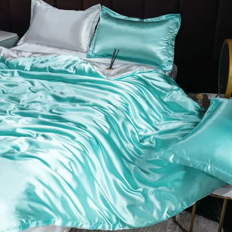 ice silk bedding set with satin down duvet cover including pillowcase high-end home textiles solid color bedding 250423