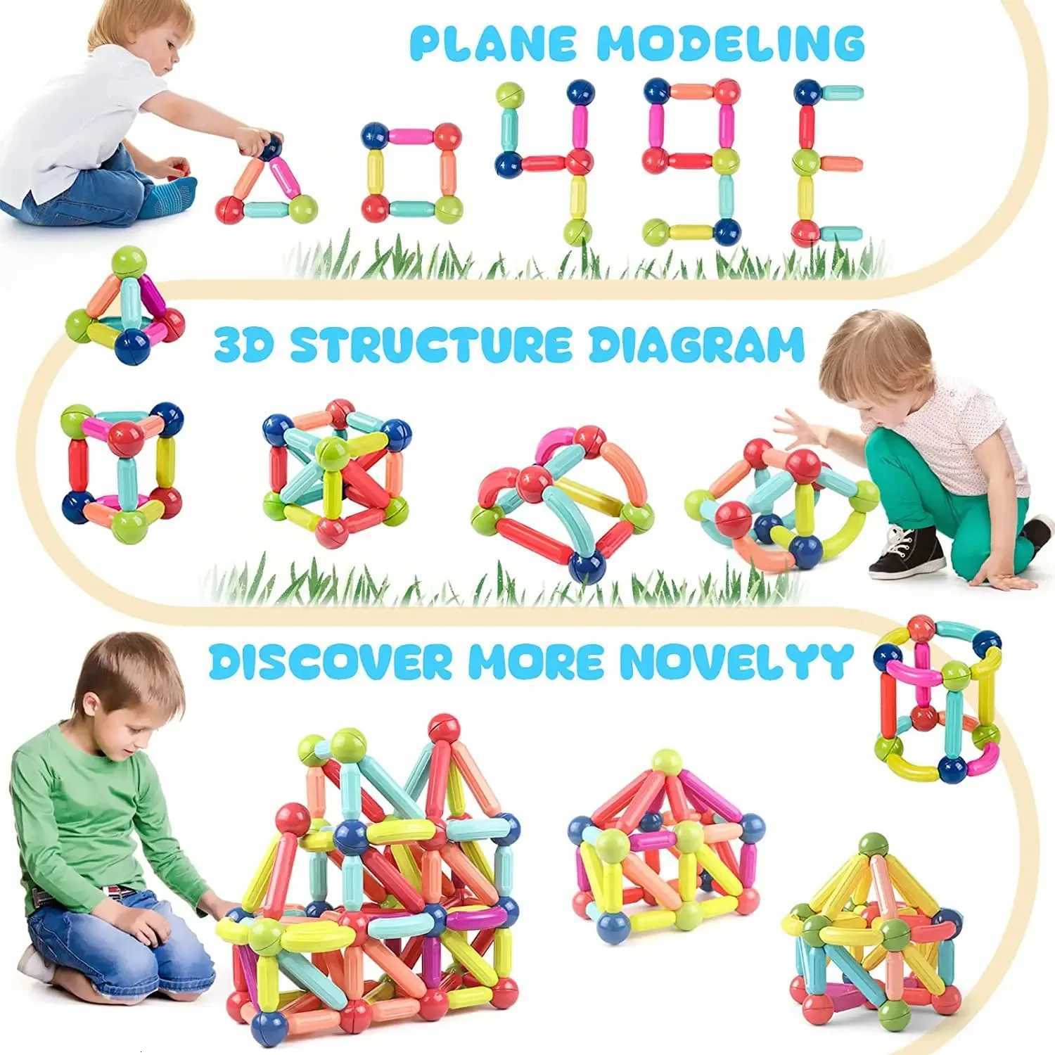 Magnet Ball Sticks Rod Games Magnetic Construction Set 188PCS Magnetic Building Blocks Toy Montessori Educational Toys for Kids Y251128