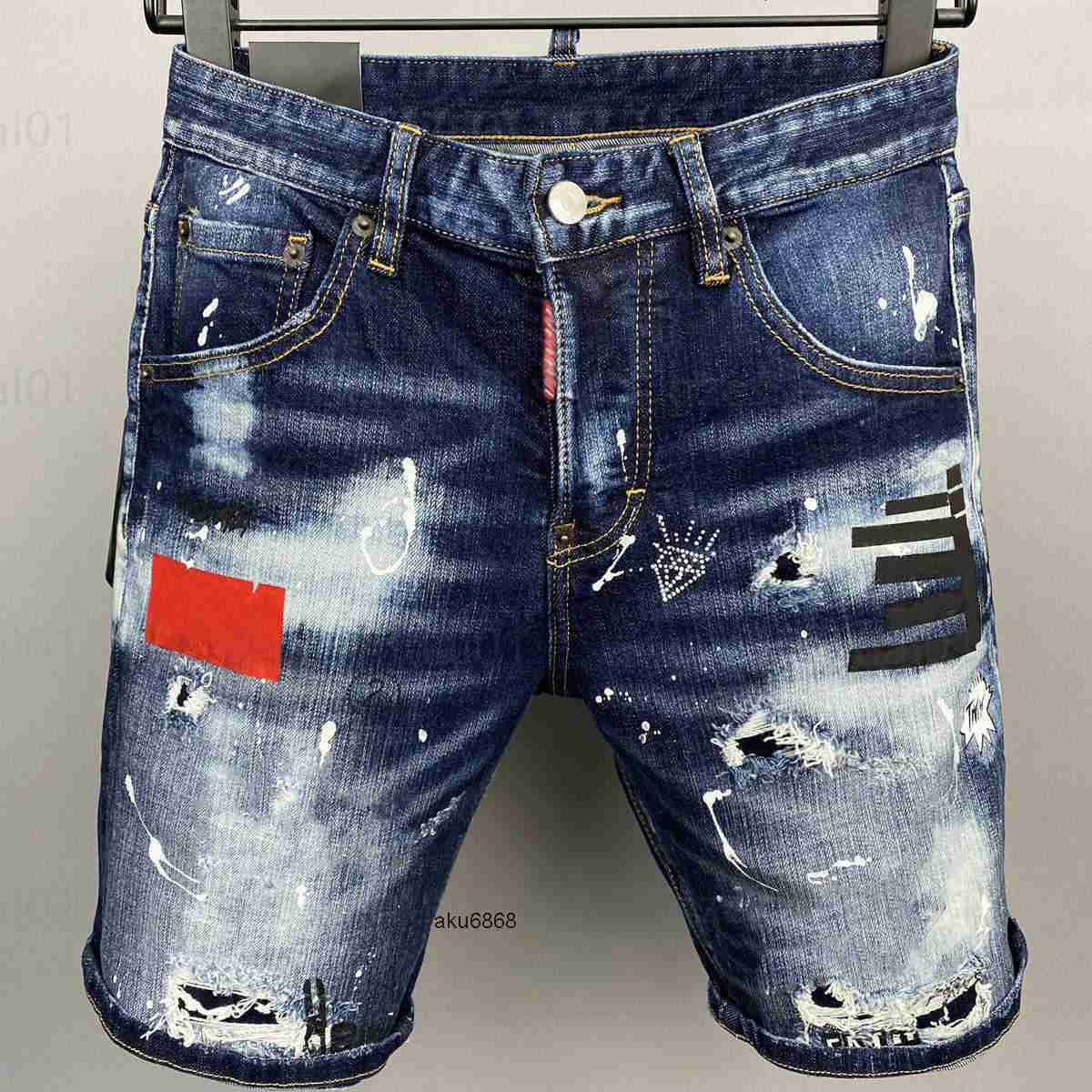 knee length jeans shorts mens designer hole denim ripped fifth pants letter print dsquared dsquard2 dsquared2 splicing street hip hop motorcycle riding outdoo WMLS