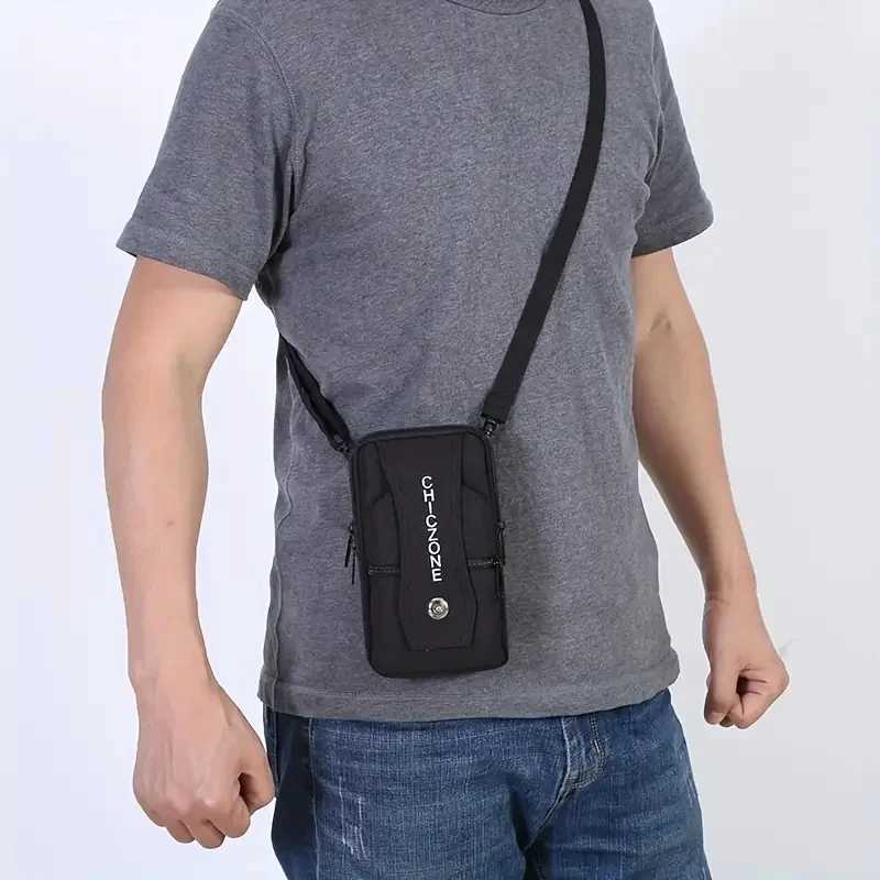 Mens Canvas Waist Bag Adjustable Crossbody Phone Pouch with Card Slots Large Capacity OrganizerT251128