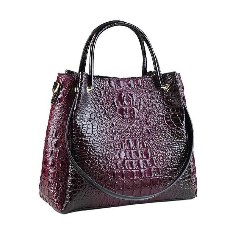 Genuine Leather Women Handbags New Tote Bag Fashion Crocodile Print Bucket Bag Retro Shoulder Messenger Bags Trend 2025 K251128