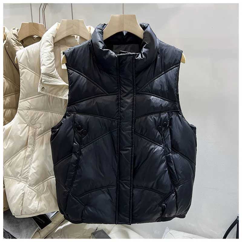 2024New Women Autumn Winter Down Cotton Vest short Fashion Stand-up Collar Cotton Vest With Everything On The Shoulder CoatT251128