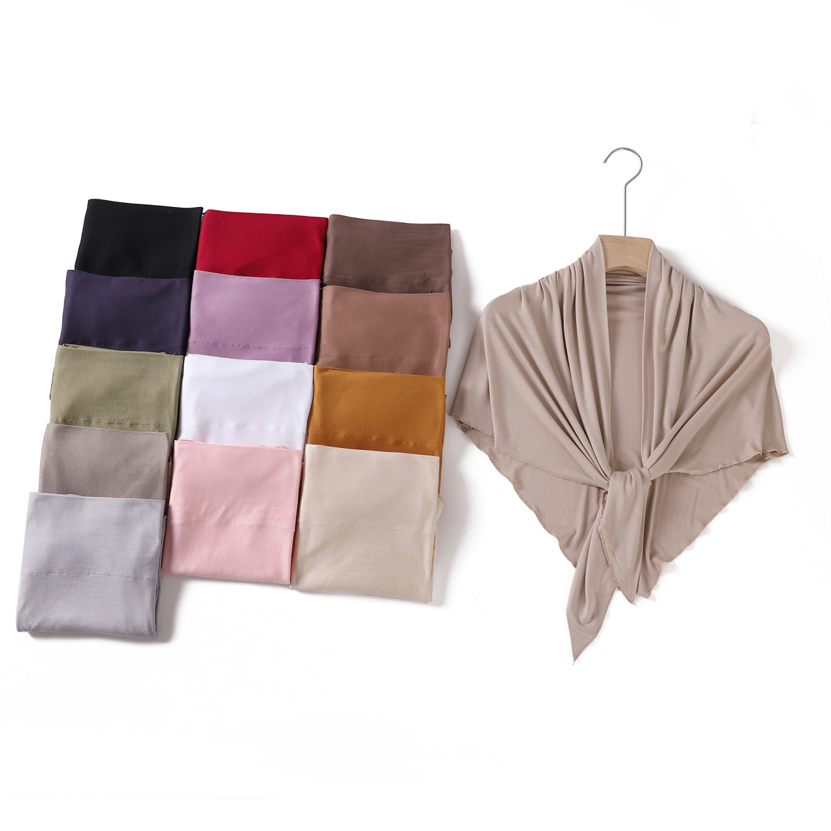 K548 Cross-border new solid color soft breathable modal triangle scarf elastic mercerized cotton women's bag headscarf cover headscarf scarf