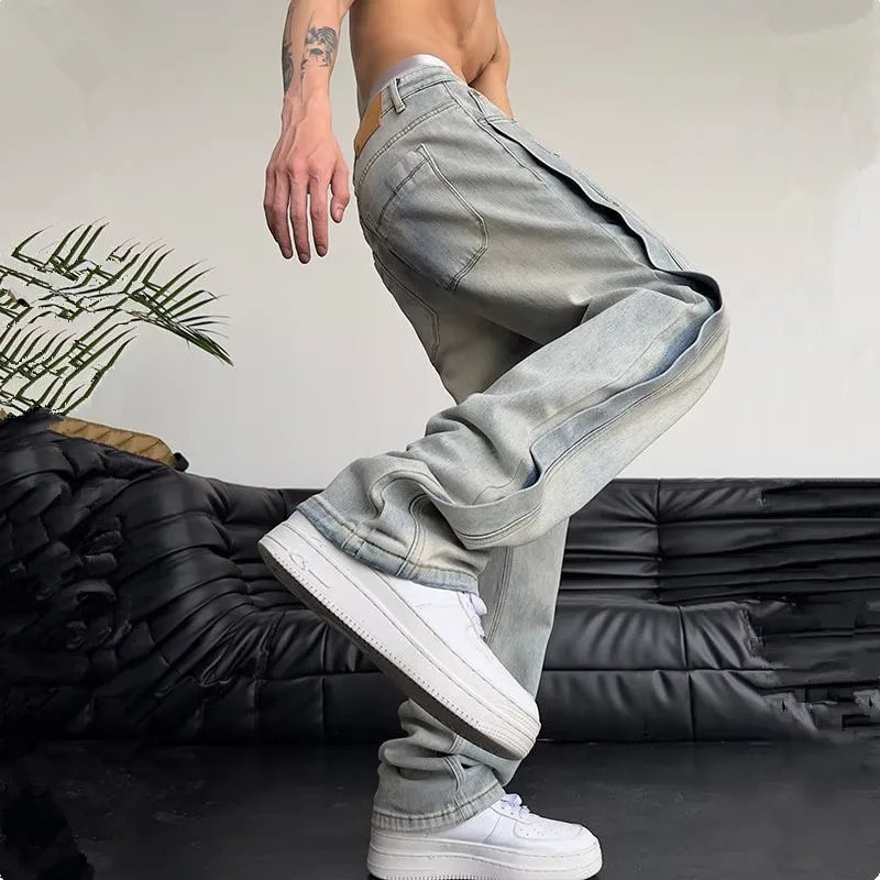 Cool Retro Washed Baggy Men Hip Hop Jeans Pants Fashion Straight Vintage Loose Denim Trousers Y2K Clothes 251128