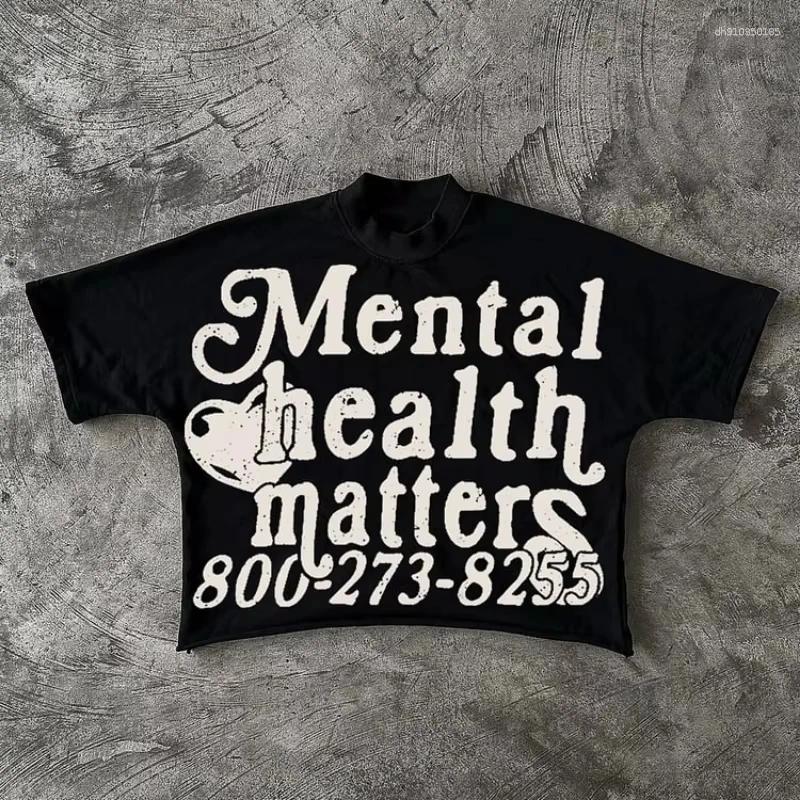Men's T Shirts Mental Health Matters Graphics Cotton Cropped T-Shirts Men Short Sleeves Vintage Oversize Tshirt Streetwear Women Tops