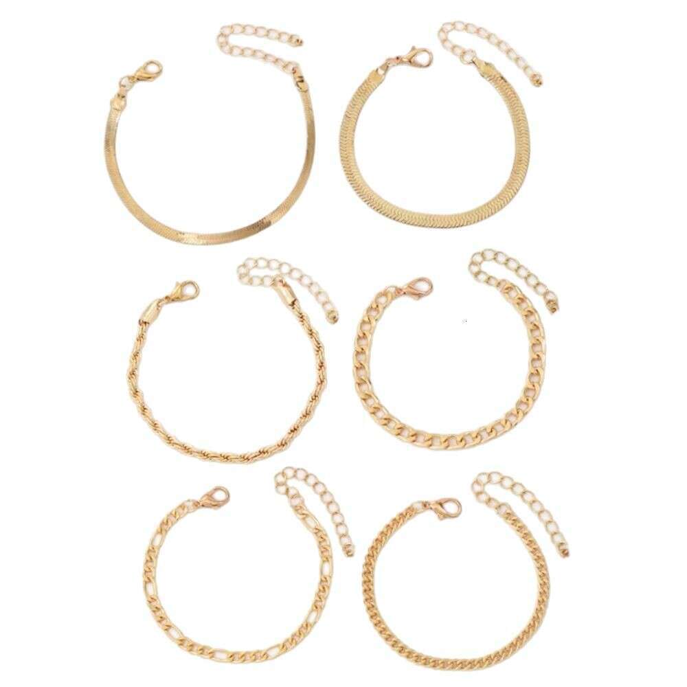 Handmade simple multi-layer metal snake bone chain Cuban fashionable layered six in one set bracelet