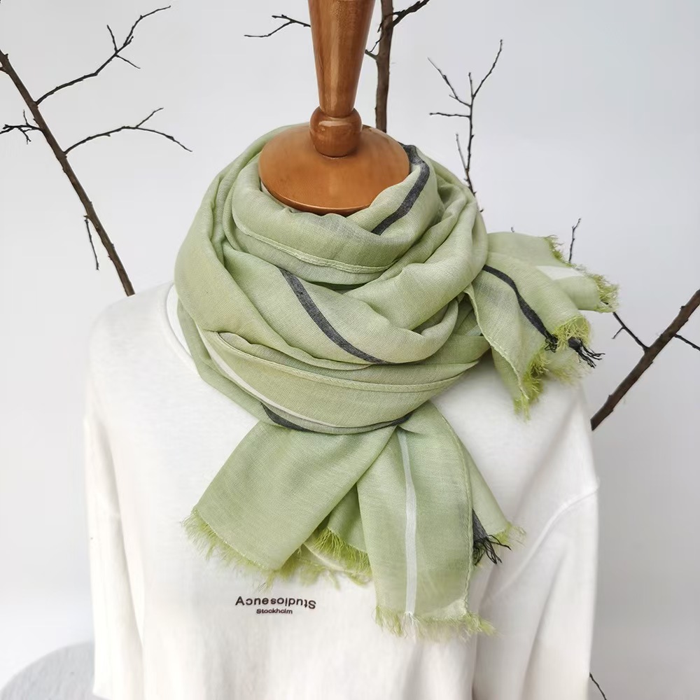 T581 cotton scarf women's spring and autumn new Japanese vertical striped scarf ladies shawl sun protection head scarf