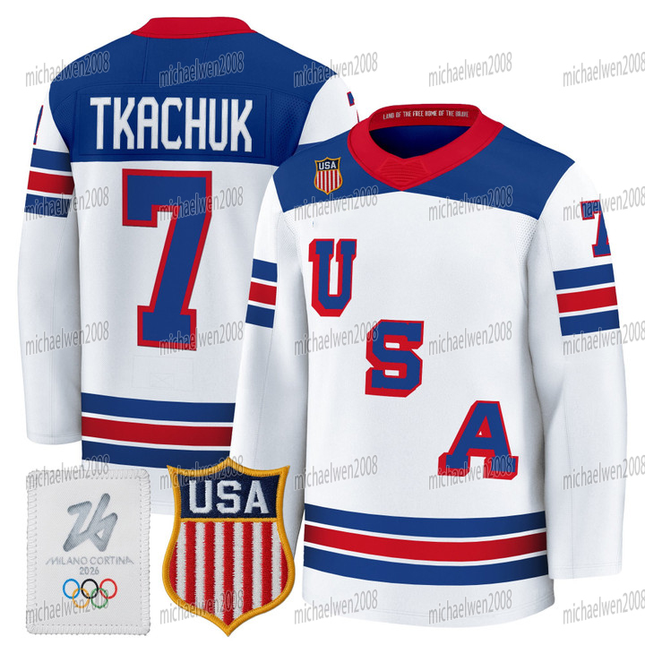 Personalized Custom Team Name USA 2026 Olympicss Hockey Jerseys Matthew Tkachuk Matthew Jake Guentzel Brady Tkachuk Jack Hughes Adam Fox Hellebuyck Qu
