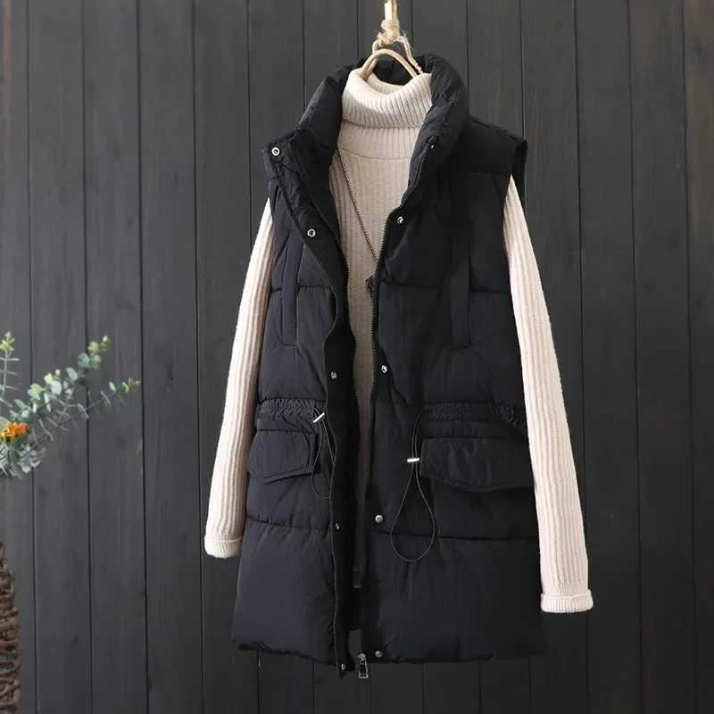 Down Cotton Vest Women Casual Padded Coat 2025 New Autumn Winter Warm Stand Collar Sleeveless Vest Fashion Outerwear Jacket TopsT251128