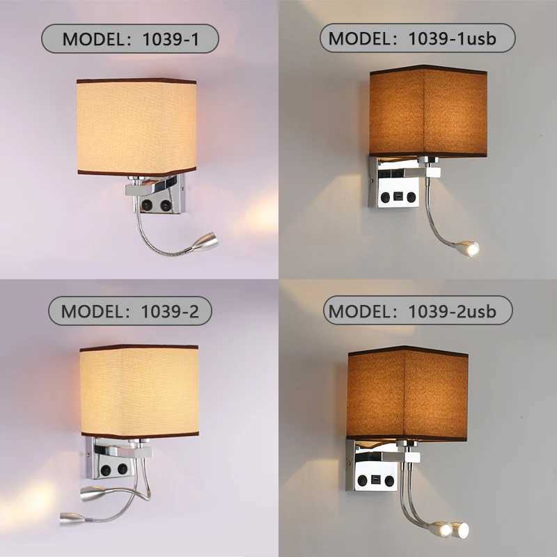 Modern LED Wall Lamps with Switch USB Reading Lights Fabric Art Retro Home Light Study Bedroom Hotel Bedside Wall Light M251128