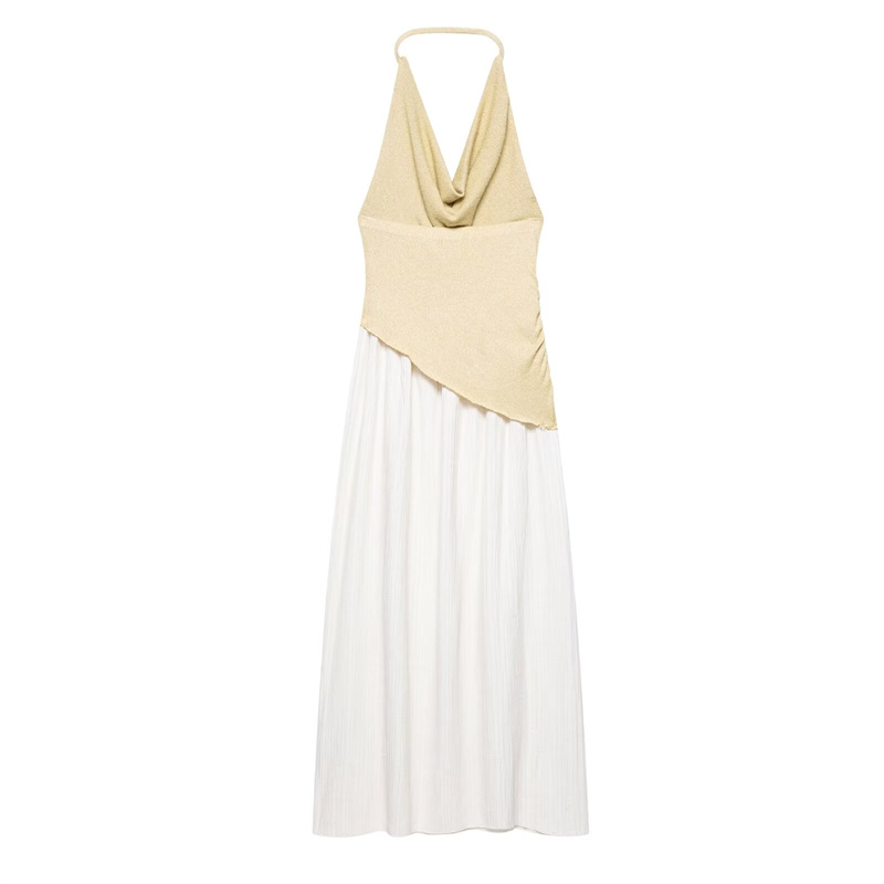 2025 Summer New Casual Women's Splicing Neck Collar Sleeveless Temperament Long Dress