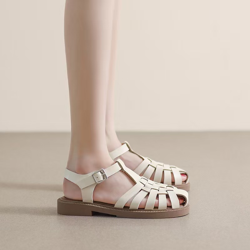 Gladiator BeauToday New Sandals Women Cow Leather Cover Toe Ankle Buckle Strap Beach Ladies Retro Flat Shoes Handmade 33037 0e0f