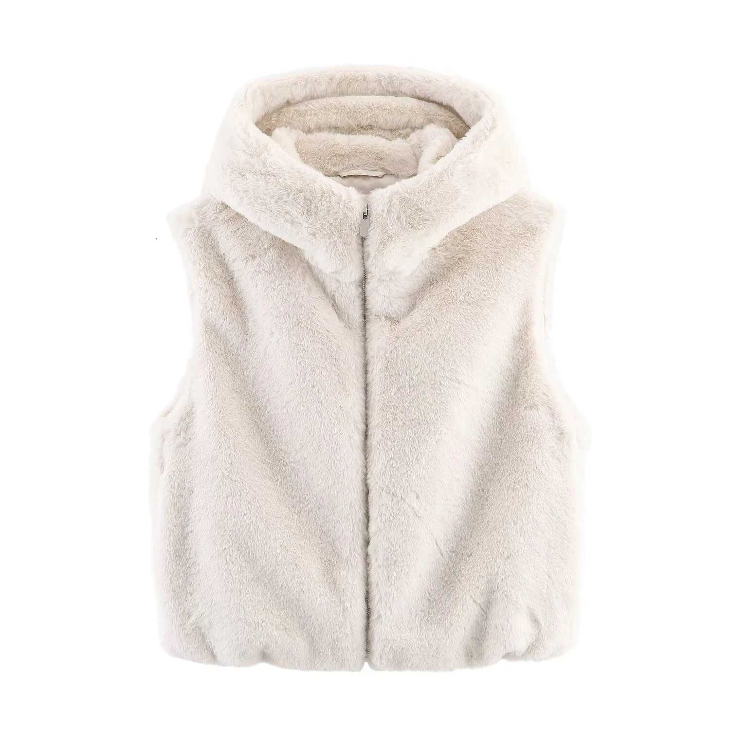 2025 autumn and winter new product spicy girl versatile artificial fur effect hooded sleeveless vest jacketT251128
