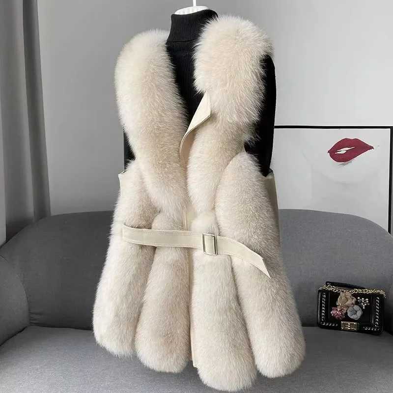 2025 Autumn Winter New Imitation Fox Fur Vest Womens Medium Long High end Fashion Young Sleeveless Coat Female Warm WaistcoatT251128