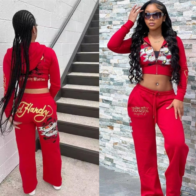 2PCS Designer Women's Tracksuits 2026 Spring And Autumn Two Piece Set Casual Street Print Pants Outfits