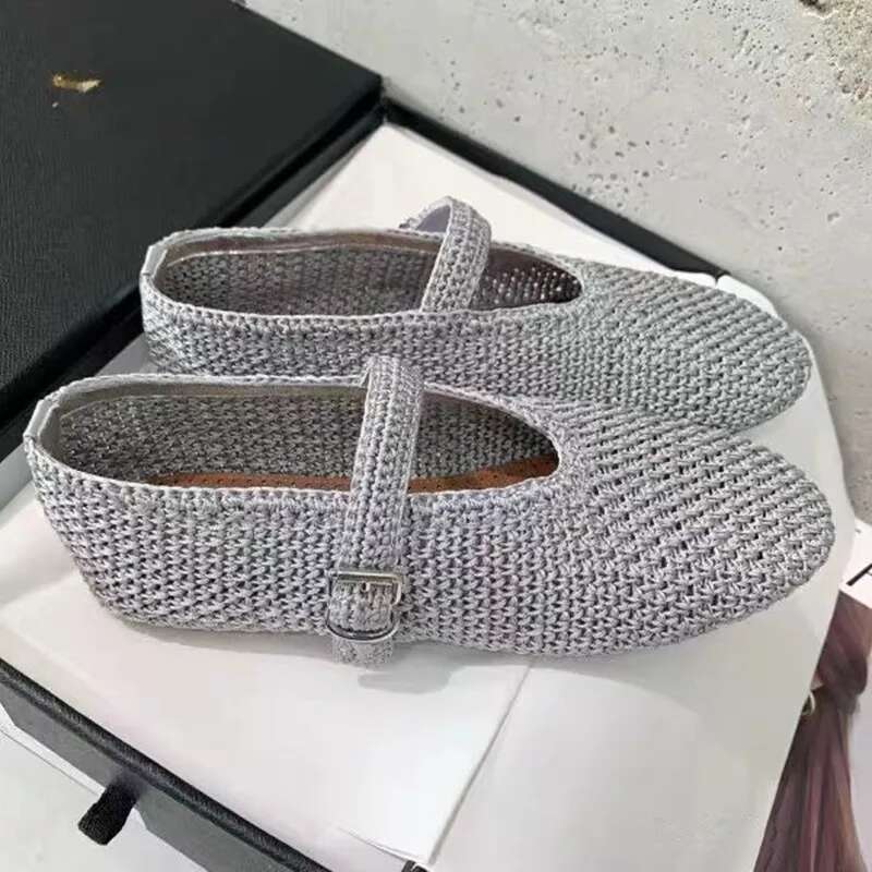 Early Spring Breathable Runway Style Flat Ballet Shoes For Women, Retro And Fashionable, Fly Woven Sne-piece Strap Single Shoes,