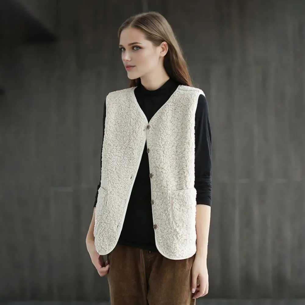 Womens Teddy Fleece Vest Autumn Thin Vest Sleeveless Coat Plain Plush Vests Short Jacket Loose Fleece Vest Women OutwearT251128