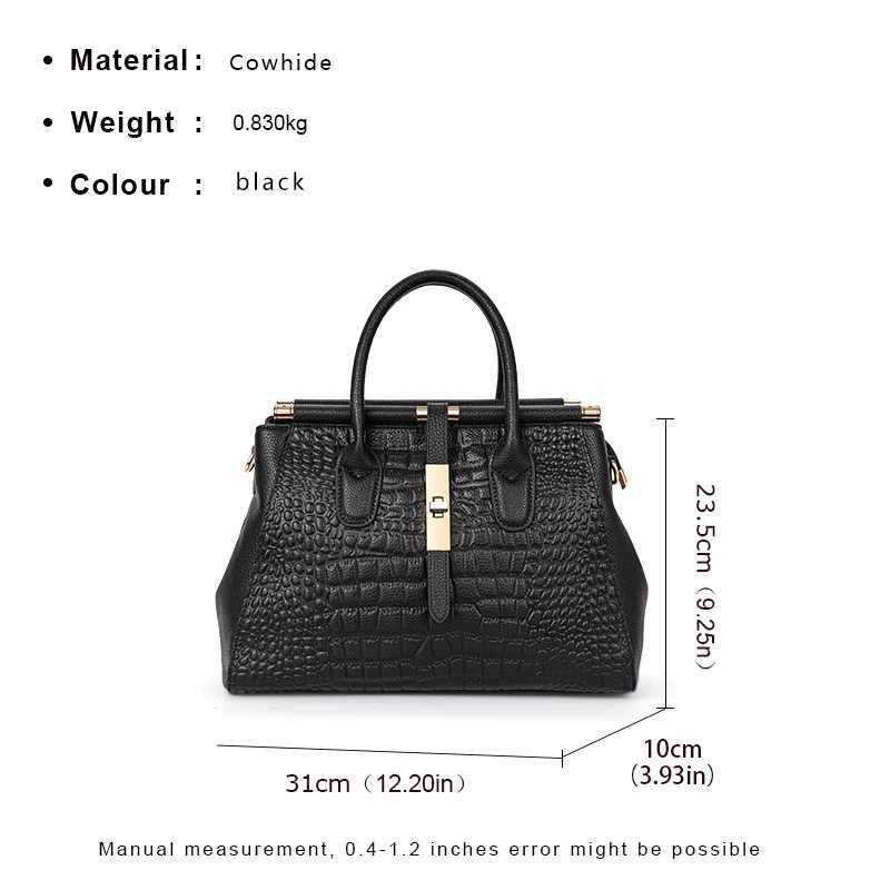 Aidrani Trendy womens handbag with crocodile pattern on the surface black cowhide large bag K251128