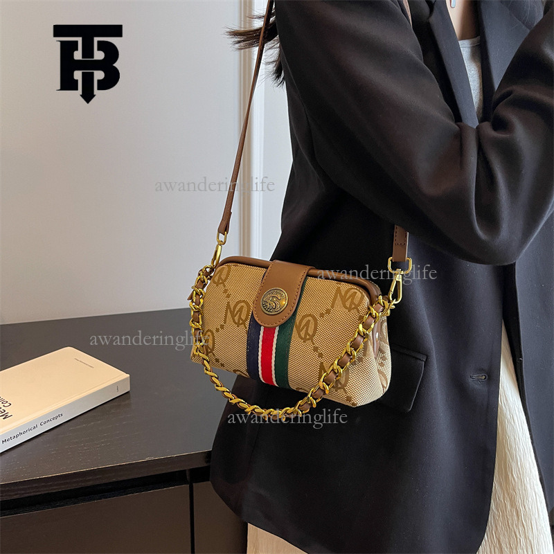 TB BHULAMTE Designer 2025 Alphabet Logo Shoulder Bag Luxury Fashion Chain Mini Splicing Flower Handbag Striped Small Square Bag Crossbody Bag Elegant 