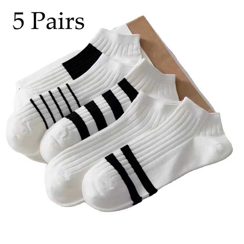 5 Pairs Summer Cotton Man Woman Short Socks Fashion Breathable Boat Socks Comfortable Casual Socks White and Black J251128