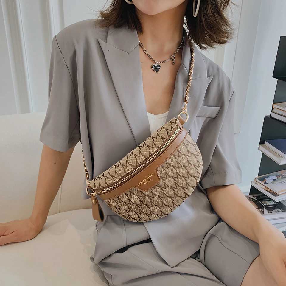 Fashion Letter Printed Fanny Packs for Women Chain Waist Pack Phone Purse Female Chest Bag Wide Strap Shoulder Crossbody BagT251128