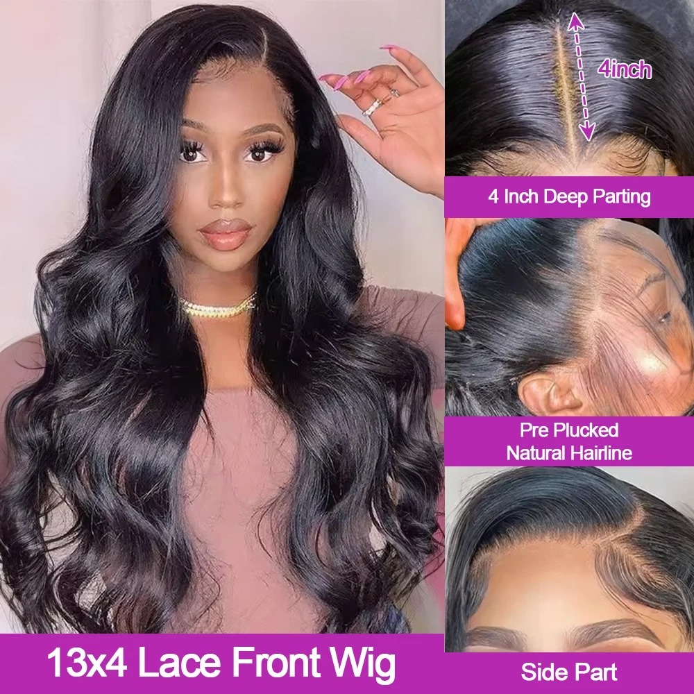 Glueless Body Wave Human Hair Long Wigs 200 Density 13x6 Lace Front Human Hair Glueless Wigs Black Natural 360 Lace Wig 13 x 6 To Wear