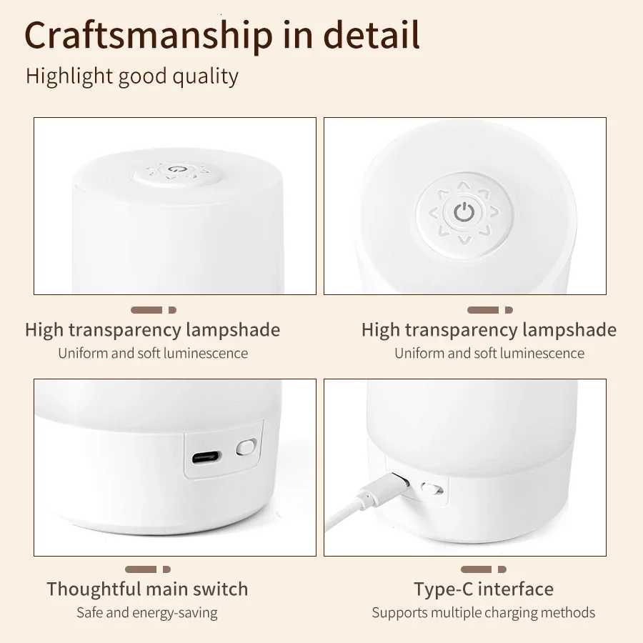 LED Touch Night Light USB Rechargeable Table Lamp With Remote Control Switch 3 Colors Dimmable Bedside Night Lamp Bedroom Decor M251128