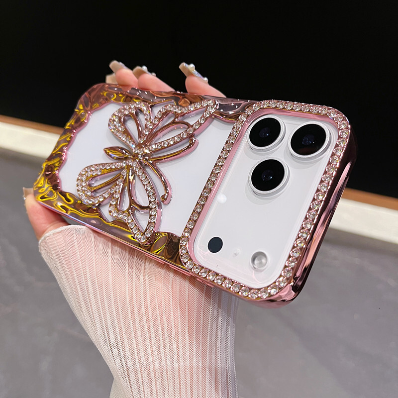 Hollow Large Butterfly Rhinestone Phone Case iPhone 17 Pro Max Compatible with 16/15 Pro Soft Luxury Electroplated Case New