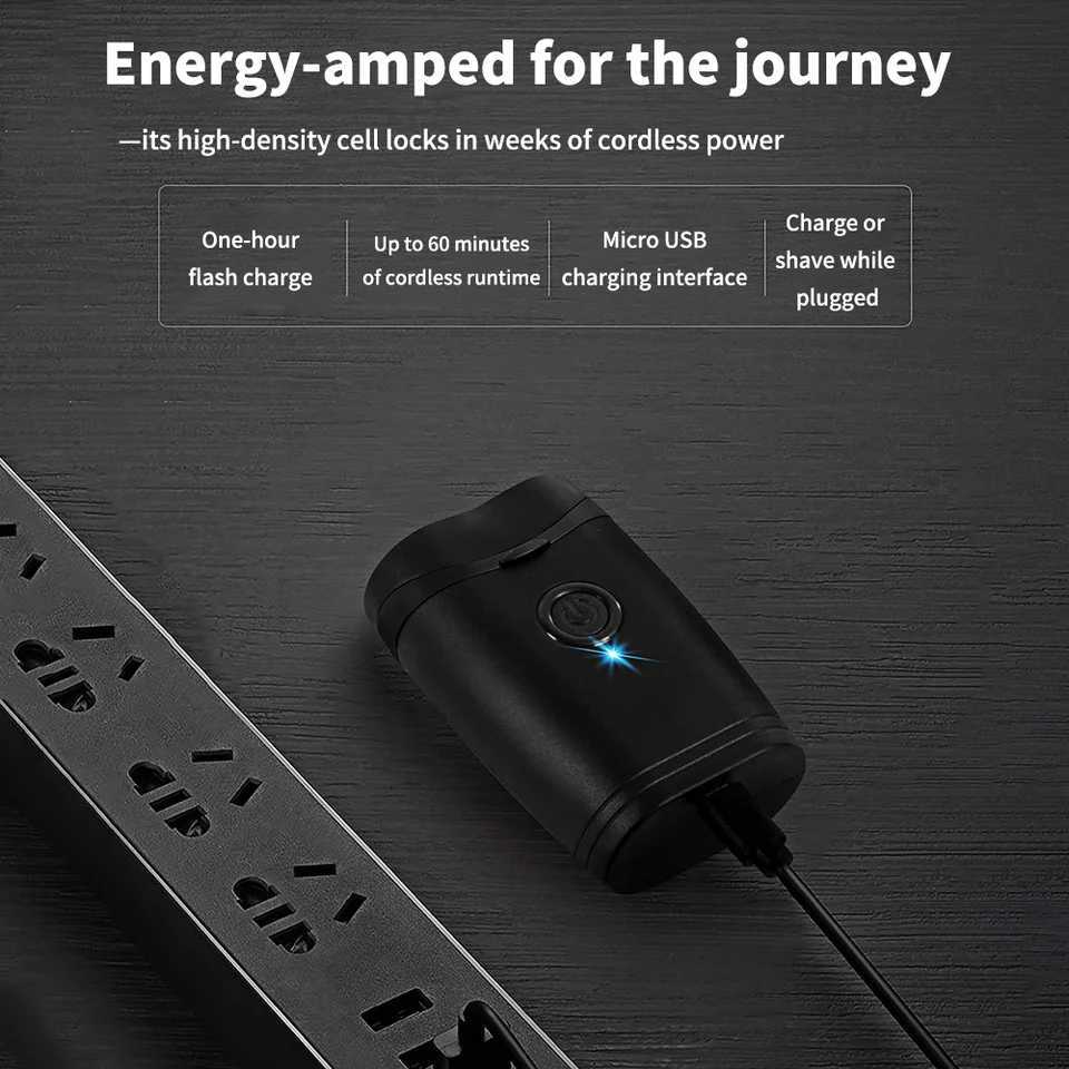 Electric Shaver Double Floating Head Mini Beard Knife For Men Portable Travel Cordless Face Razor Trimmer C251128